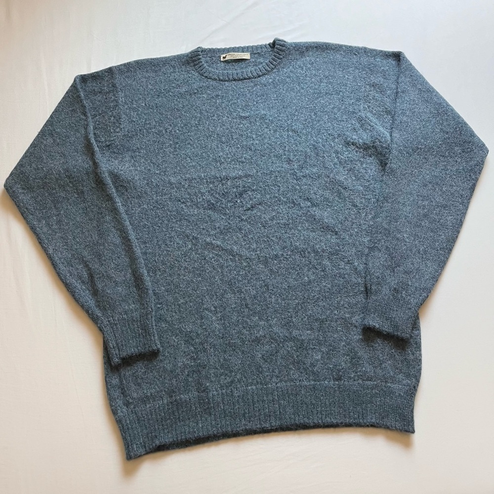 PERUVIAN CONNECTION blue baby alpaca crew neck long sleeve pullover sweater
